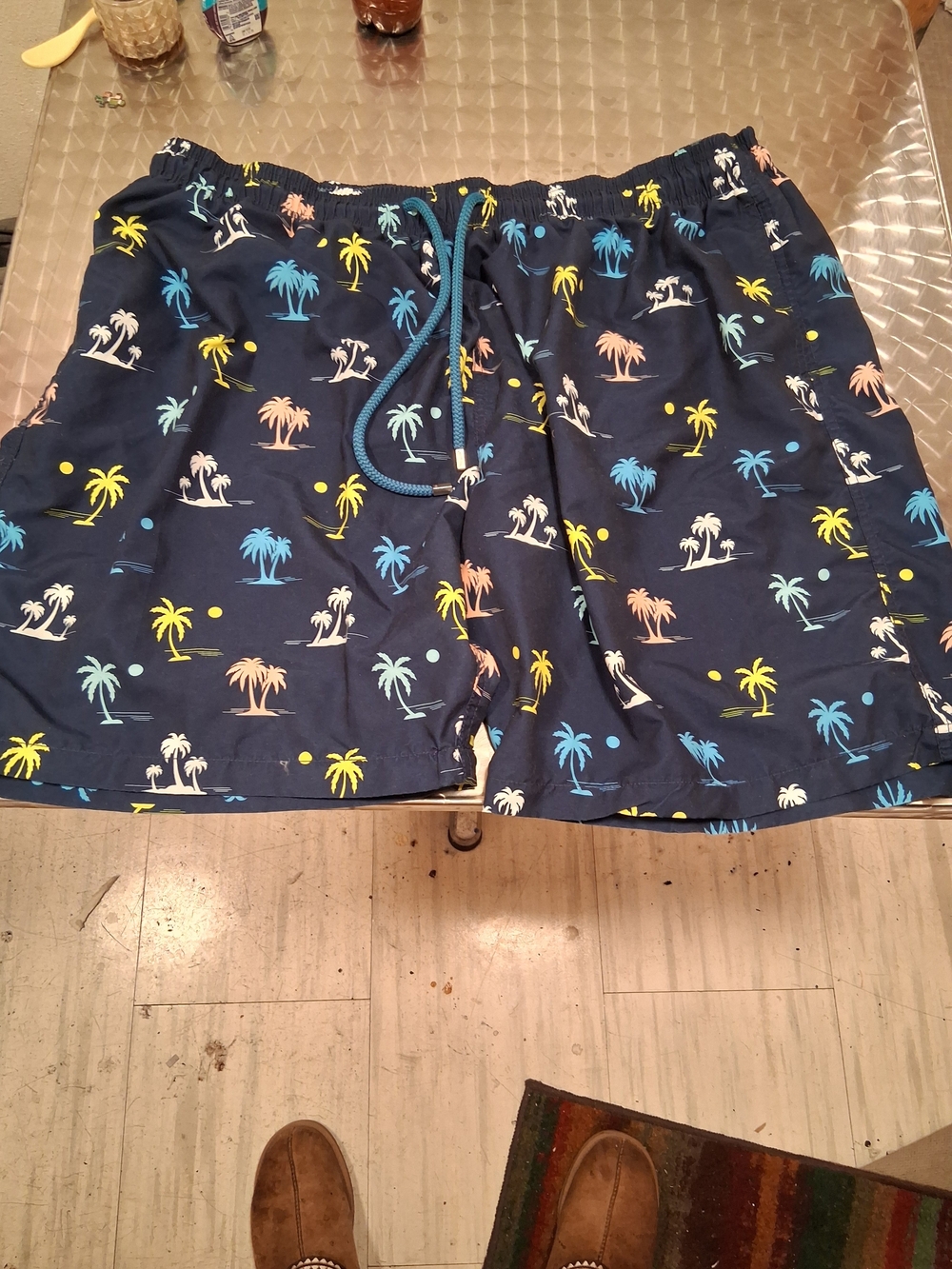Perfect Condition Kailua Surf Navy Tropical Palm-Print Swim Hybrid Shorts